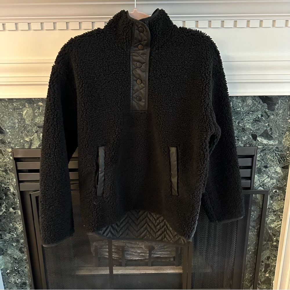 Athleta Black Cozy Sherpa Snap Sweatshirt Pullover size small